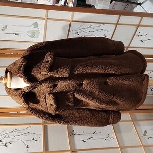 🆕LUCKY BRAND Pecan Shearling Faux Fur Fuzzy🐻 Oversize Shacket Coat Jacket Med